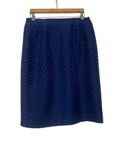 Vtg 100 Silk Navy Blue Polka Dot Pencil Skirt Lined Womens 14 /32 Inch Waist