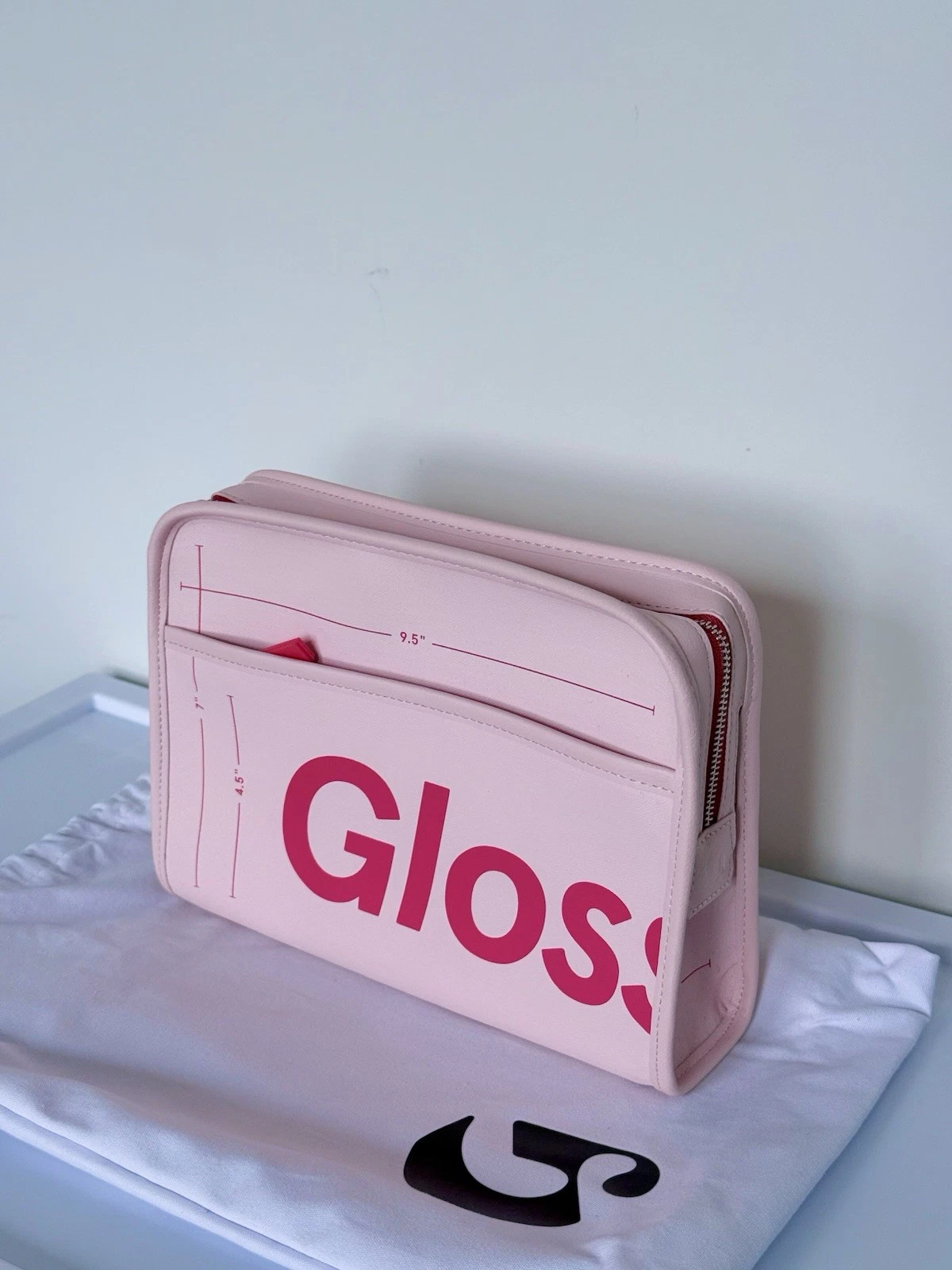 Glossier Pink Beauty Makeup Organizer Bag with Original Dust Bag