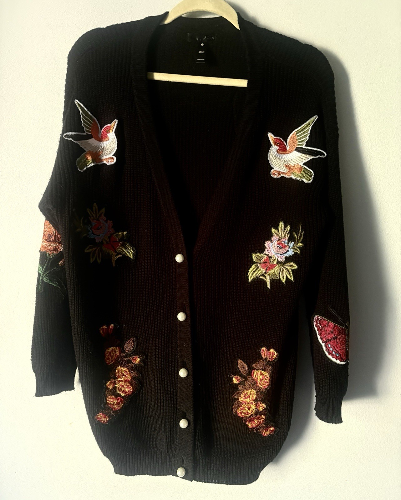 Bloomingdales AQUA Embroidered Patch Cardigan Swe… - image 1