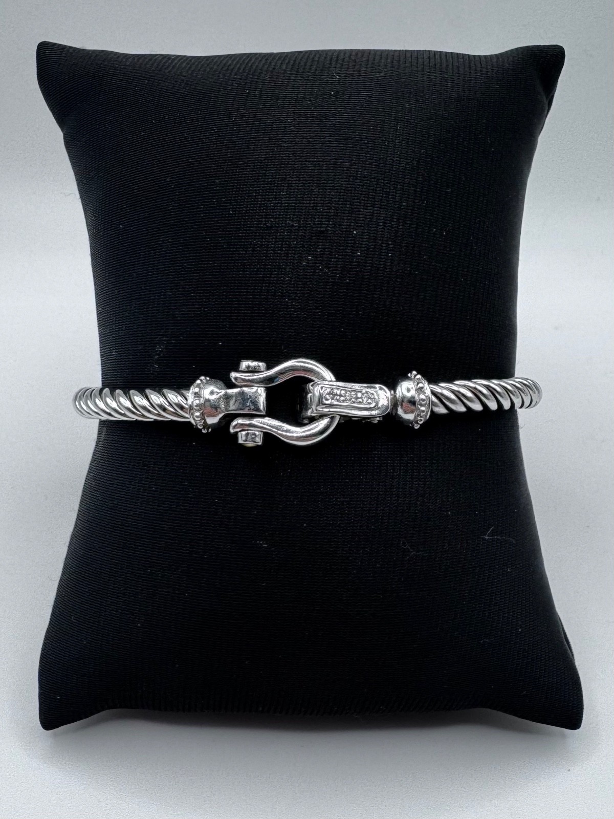 Phillip Gavriel Italian Cable Bracelet Diamond Clasp Sterling Silver 18k Gold