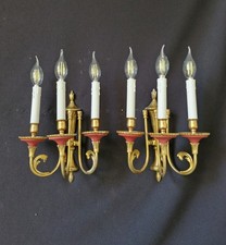 Vintage Antique Pair wall lights Wall sconces Brass 3 Arms 3 Lights