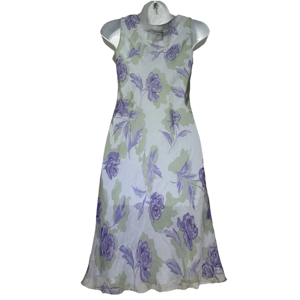 Vintage positive attitude purple sheer floral 100% Silk dress Size 4 Petite - Image 2 of 4