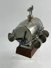 Vintage MCM BM Norway Pewter 6 Cup Mini Keg Spigot Cat Cork Wine Decanter