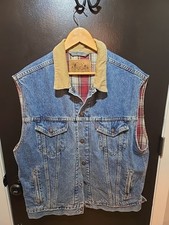Vintage Levis Vest Mens LG Blue Denim Trucker Corduroy Collar Flannel Lined 90s