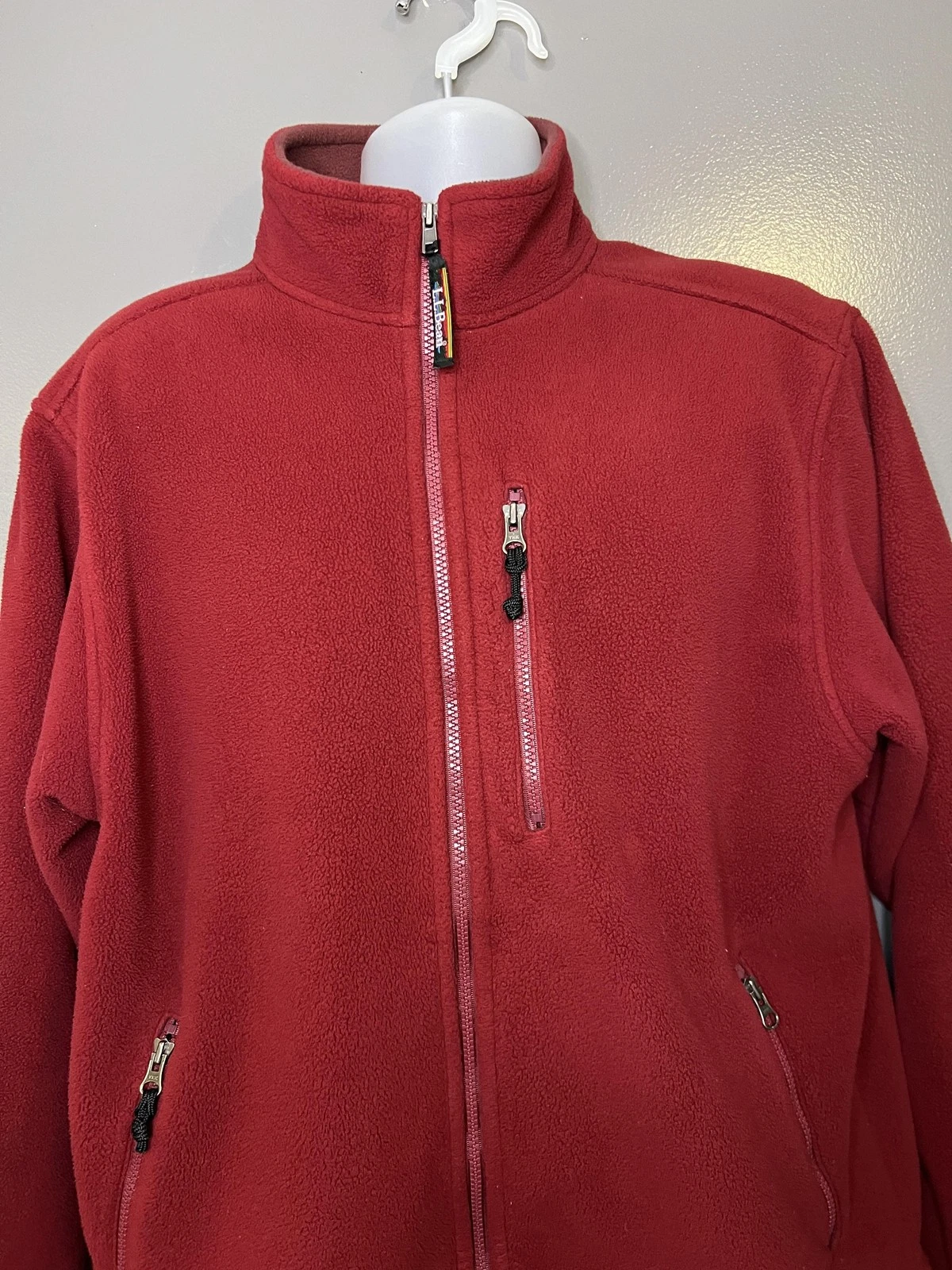 L.L. Bean Jacket Mens Large Red Full Zip Fleece Stand Collar Pockets Winter