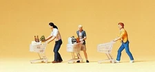 Preiser 10488 HO Scale Pedestrians -- People w/Grocery Carts (3)