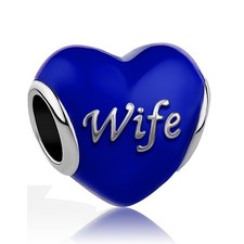 Wife Husband Blue Heart Love Charms for Bracelet Valentines Day Happy Birthday N