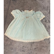 Vintage Kids Light Blue Swiss Dot Eyelet Lace Baby Doll Dress 4T 3933/1