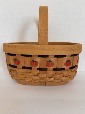 Wooden Pumpkin Woven Storage Basket with Handle, Fall Country Style Oval