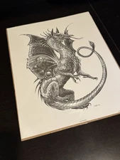 1981 M PENA Sketch - Floating Dragon - Alberti Design - 14 x 11 in B&W 1108 NEW