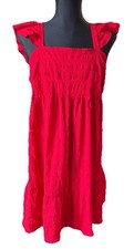 SHEIN smocked babydoll dress Red flutter sleeves tiered Sz XXL square neckline