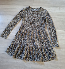Zara Trafaluc Grey Leopard Print Flared Dress Long Sleeved Short Boho UK8/10