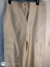 Woman Wide Leg Cargo Pants By Cozy Beige Baggy Pockets.