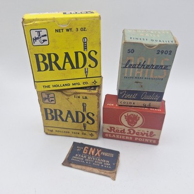 Vintage Holland Brads Small Nails Razer 1 1/4 Inch 17 Ga 3 Oz Box Red Devil