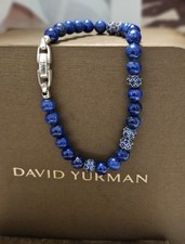 $3950 DAVID YURMAN Spiritual Beads 6mm Lapiz Bead Pavé Sapphires Bracelet—Sz MED