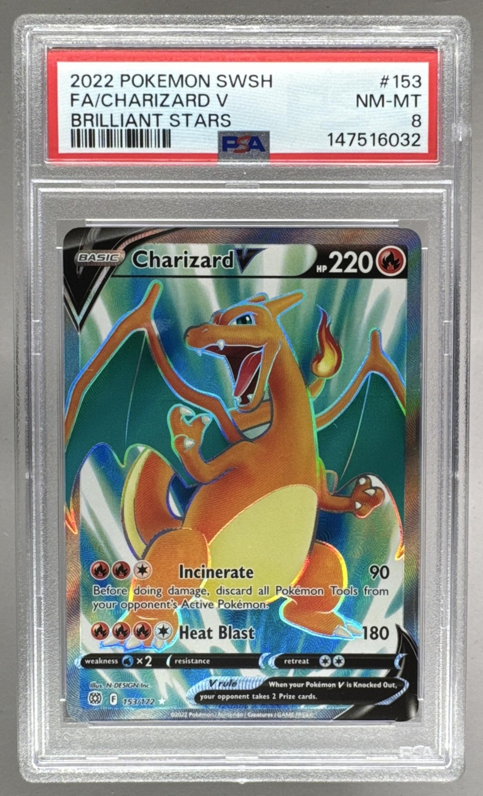 147516032 Charizard V 2022 Pokemon Sword & Shield Brilliant Stars #153 PSA 8