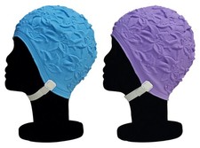 BLUE REEF Latex Lily Flower Ladies Elegant Embossed Chic Swimming Hat Chin Strap