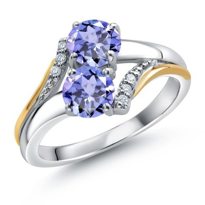 0.95 Ct  Tanzanite 925 Silver and 10K Yellow Gold Lab Grown Diamond Accent