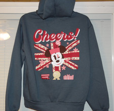 Disney Minnie Mouse hoodie 1/4 zip sweatshirt sz M UK Pavillion EPCOT gray pink