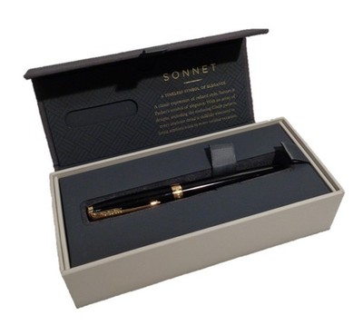 Parker Sonnet Fountain Pen Black Lacquer Gold Trim Medium Nib #1931495 (France)