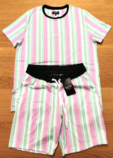 Boohoo MAN Striped T-Shirt and Shorts Lounge Set Size Medium New with Tags