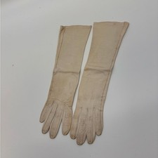 Vintage CHRISTIAN DIOR Long Gloves   Size 6    Beige Leather   13.5  Length