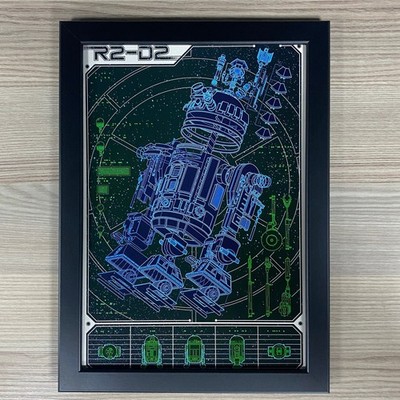 R2-D2 BLAUPAUSE GERAHMTE KUNST: STAR WARS DROIDENDIAGRAMM