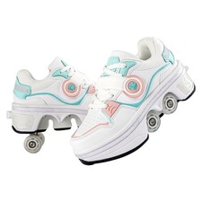 2-in-1 Unisex Roller Skate Shoes with Retractable 4 Wheels - Invisible Deform...