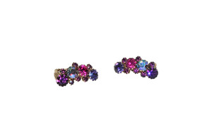 KARA ARKE 1 3/4" MULTICOLOR AURORA BOREALIS RHINESTONE CLIMBER CLIP ON EARRINGS