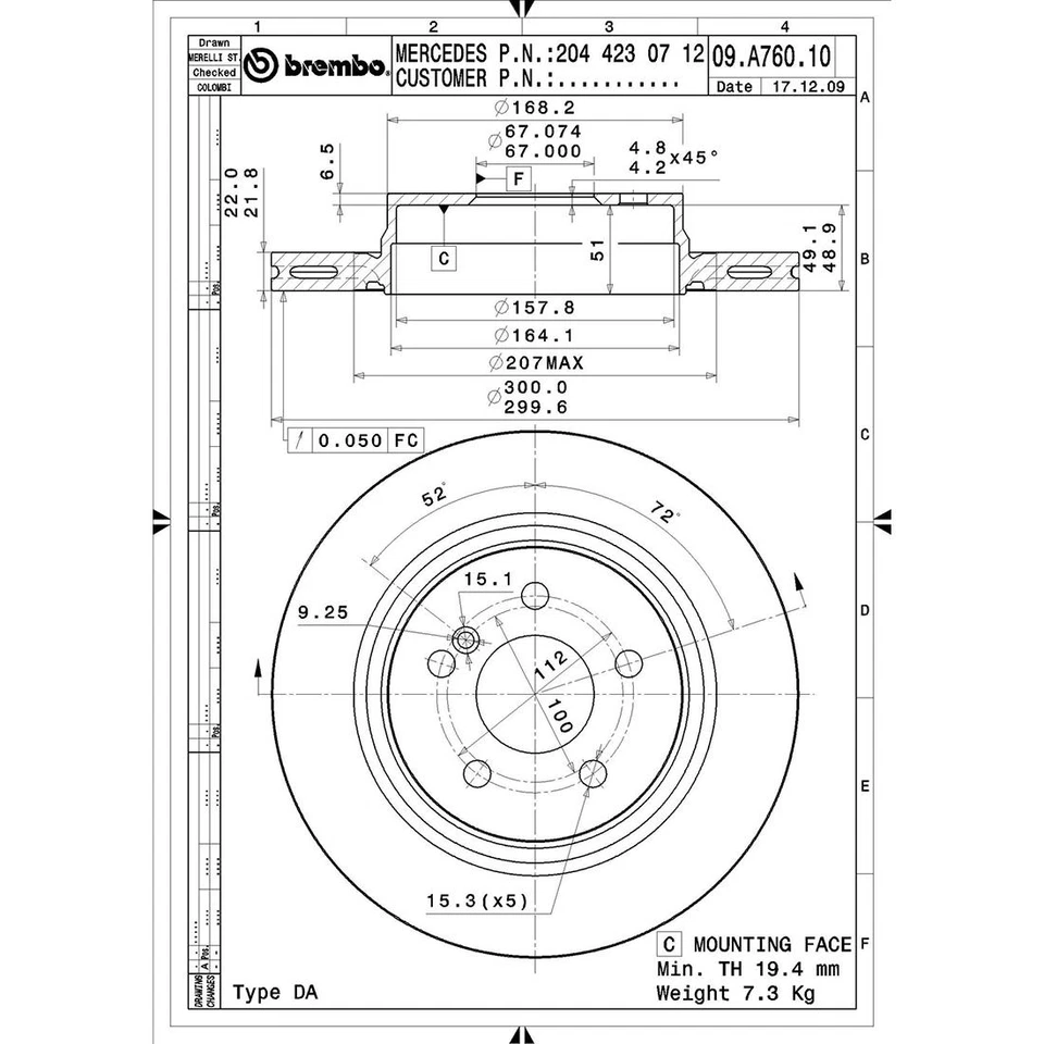 Se adapta a rotores de freno recubiertos traseros Mercedes-Benz C250 2013-2014 - Brembo Premium OE Foto 4 de 4