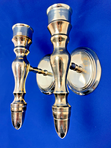 Wall Candle Holder Sconces Pair Solid Bright Brass Gold Tone Set of 2 India - Picture 2 of 21