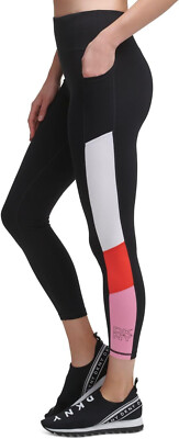 DKNY Women's Colorblocked 7/8 Length Leggings, Hibiscus/Bubblegum, S