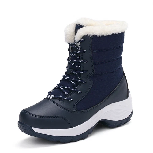 Stivaletti alti da donna stivali stivaletti con lacci scarpe invernali scarpe foderate - Foto 21 di 30