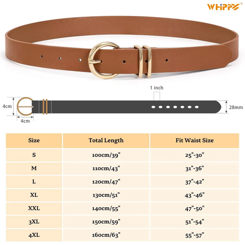 Women'S Leather Belt Gold Buckle plus Size Waist Belts for Jeans Dresses - Picture 8 of 12