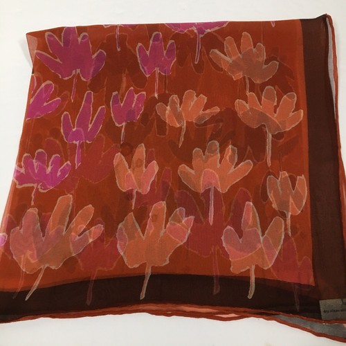 VERA NEUMANN Scarf Silk Coral Pink Purple Peach 21” Square Floral Leaves Vintage - Picture 19 of 21