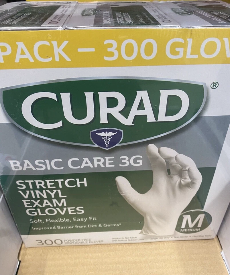 Guantes de examen de vinilo elástico CURAD Basic Care 3G, 300 piezas, suaves flexibles ajuste fácil Foto 2 de 4
