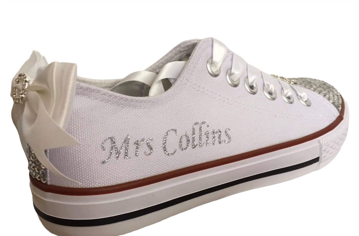 Personalised hand decorated wedding converse style pumps. Wedding
