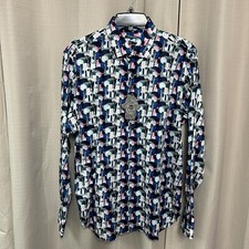 Luchiano Visconti Black Long Sleeve Shirt Men's Sz Medium Multi Shape Print NWT