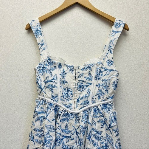 $279 NWT For Love & Lemons Floral Blue and White Maisie Mini Dress Sz Small S - Picture 8 of 16