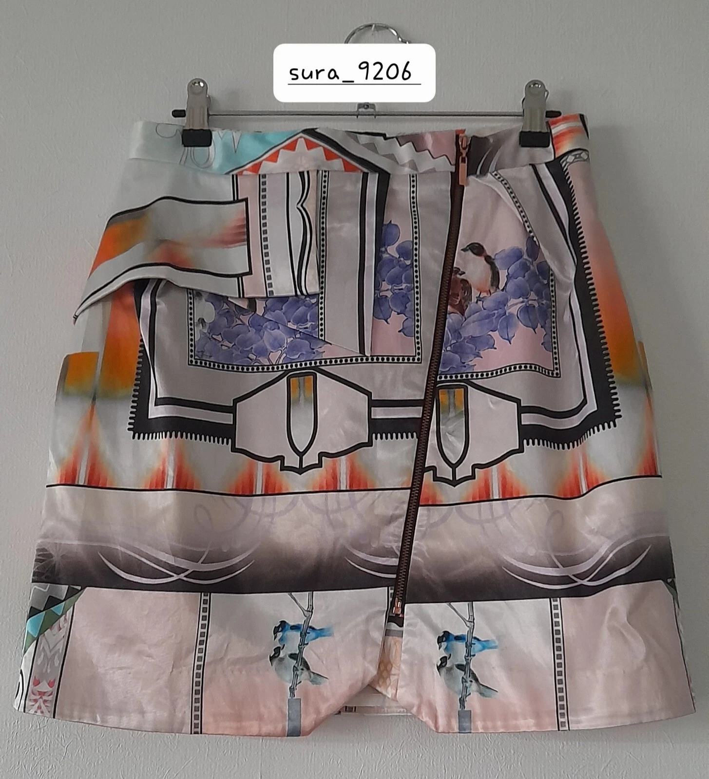CUE Exposed Zip Geometrical Pattern Short Skirt S 10 Made in Australia