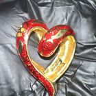 Vintage Nolan Miller Gold Tone Red Enamel Cloisonne Floral Heart Pendant.