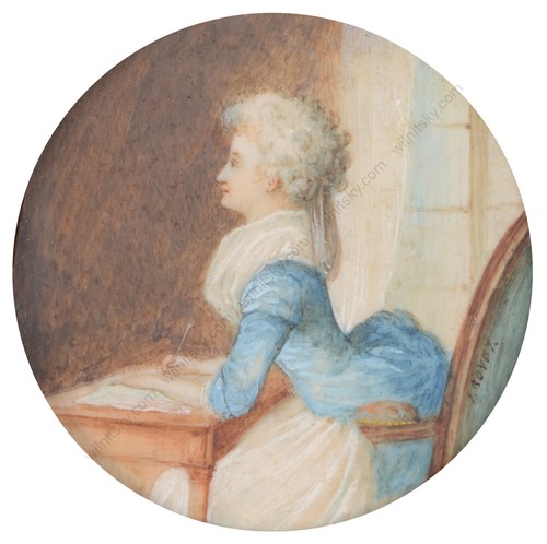 J. Royby "Rococo lady at writing desk", rare miniature, ca. 1785 - Picture 2 of 8
