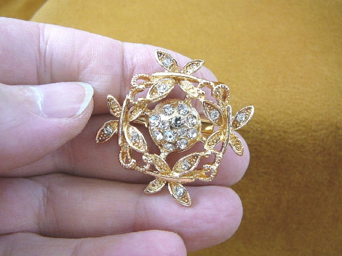 bb601-48) white rhinestone crystal ornate butterfly flower gold