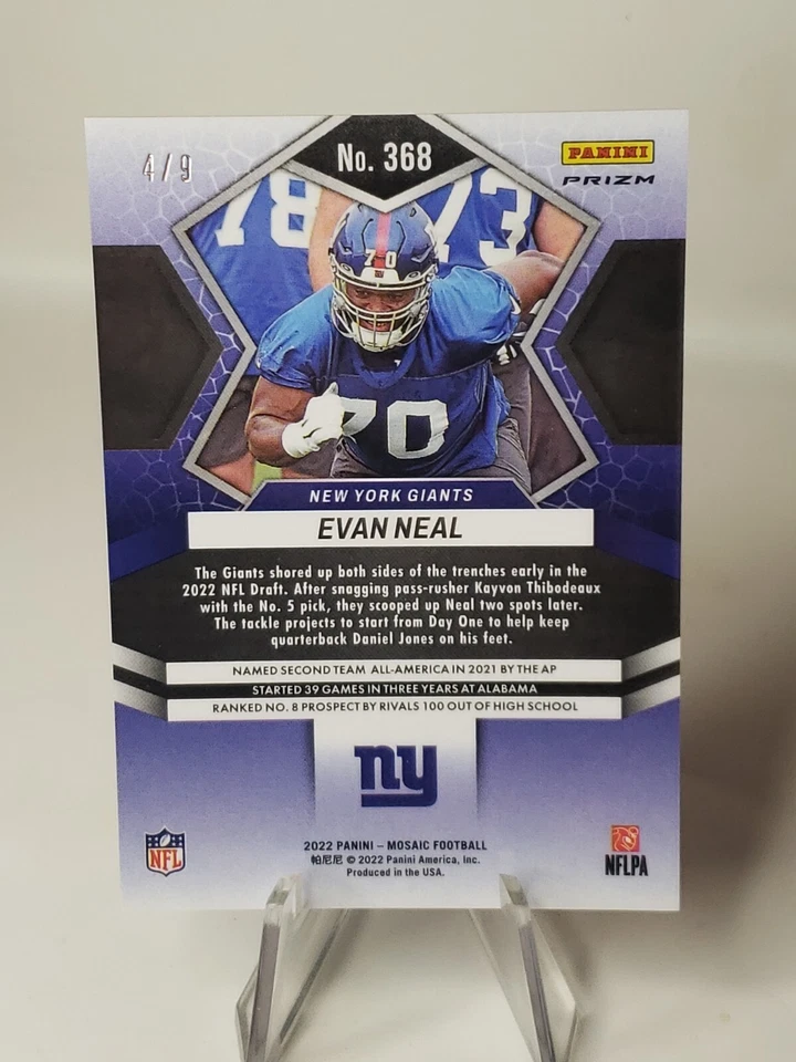 2022 Panini Mosaic Evan Neal Red Wave Prizm /9 Rookie New York Giants SSP RC - Image 2 of 3
