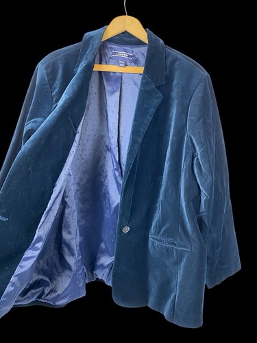 Lands End Velvet Blazer 24W 3X Blue Green Womens Career Preppy Academia Jacket - Picture 6 of 10