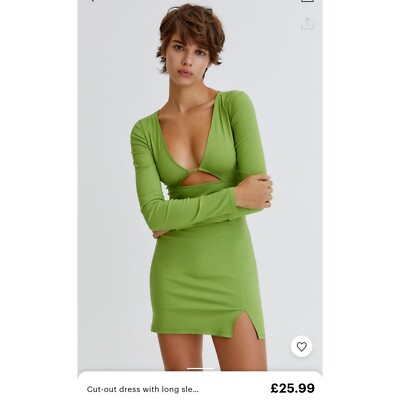 Pull & Bear Green Longsleeve Cut Out Bodycon Mini Dress Brand New Size  Small