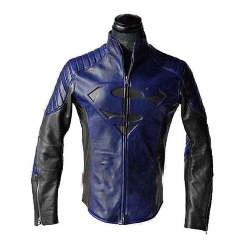 Superman Man of Steel Navy Blue and Black Leather Jacket Costume - Picture 1 of 1