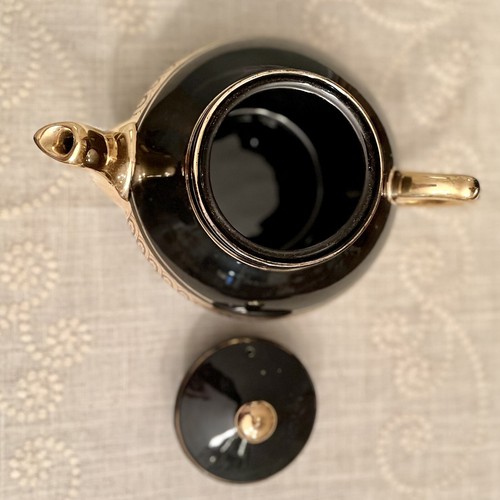 Vintage Gibson and Sons Porcelain Teapot Late Davenport Sevres Black & Gold - Picture 8 of 12