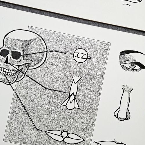 Ilustración Original Arte Cara Características Abstracto Calavera Dibujo H.Turner De Colección - Imagen 8 de 9