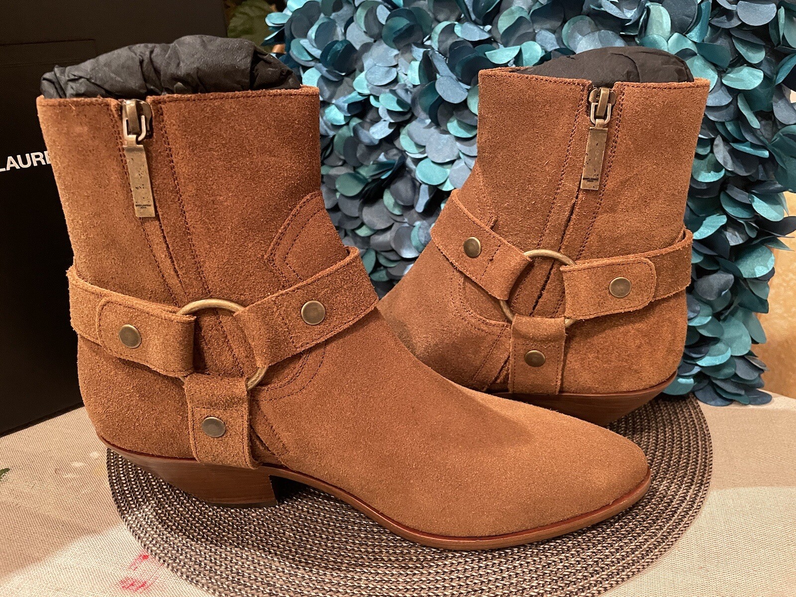 STIVALETTI SAINT LAURENT marroni in pelle scamosciata West 45 cinturino con cinturino da $995 taglia 39 5 EU 9 US